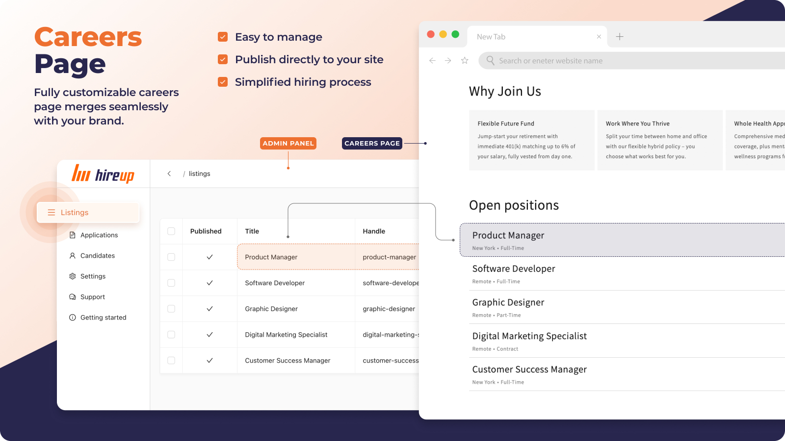 HireUp careers page screenshot