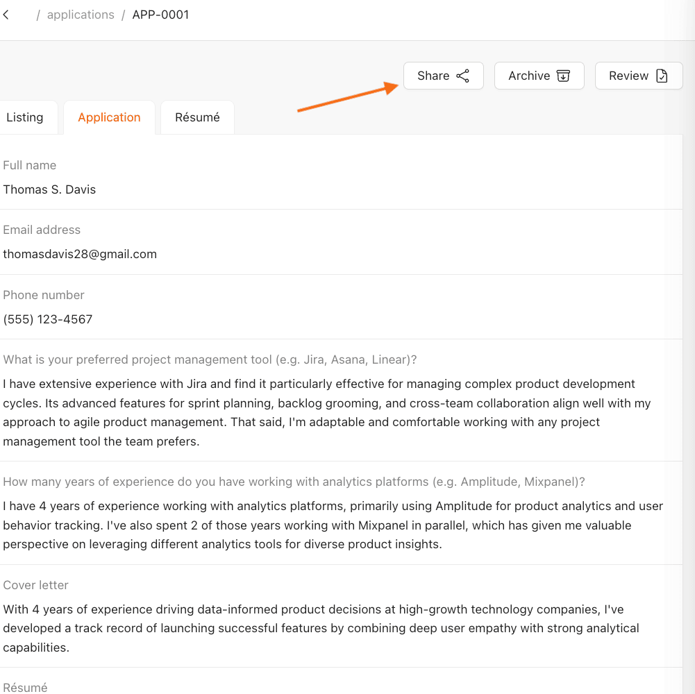 Share applicant feature